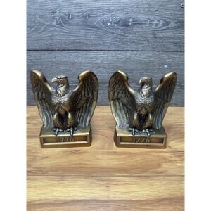 Vintage PM Craftsman 1776 American Eagle Heavy Brass Bookends Patriotic USA